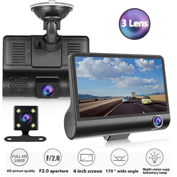 Auto DVR 3 Kamerat Full HD 1080P Kaksois Lenss Auto DVR Kamera 4,0 tuuman LCD Näyttö 170 asteen takanäkymä