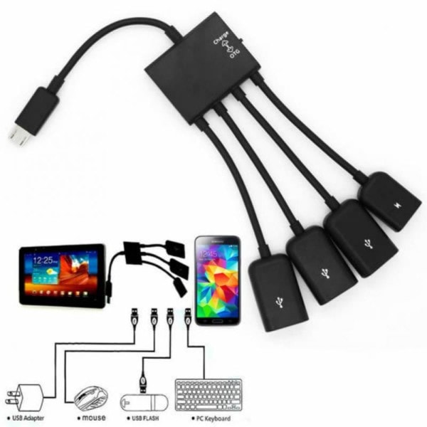 RYRA 4 Port Micro USB 2.0 HUB 4-IN-1 OTG Hub Strøm Adapter Kabel Til Android Telefon Tablet PC