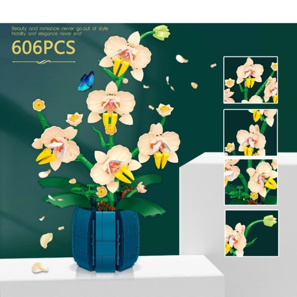 Orkide Blomster Bygge Klosser Modell Set Romantisk Blomster Villblomst Bukett Klosser Leker