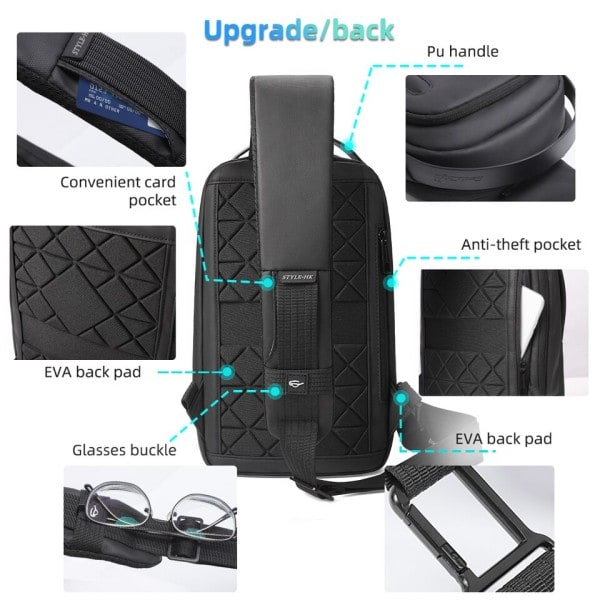 Män's axelväska USB laddning port pack hane vattentät crossbody stöldskydd väskor designer väska