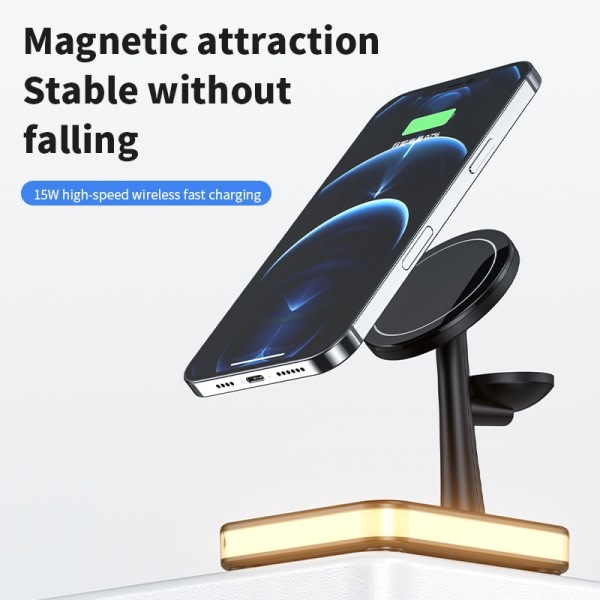 3 i 1 Magnetisk Trådløs Oplader til Macsafe iPhone 12 13 14 Pro Max Mini Apple Watch Airpods  Hurtig Opladning Dock Station