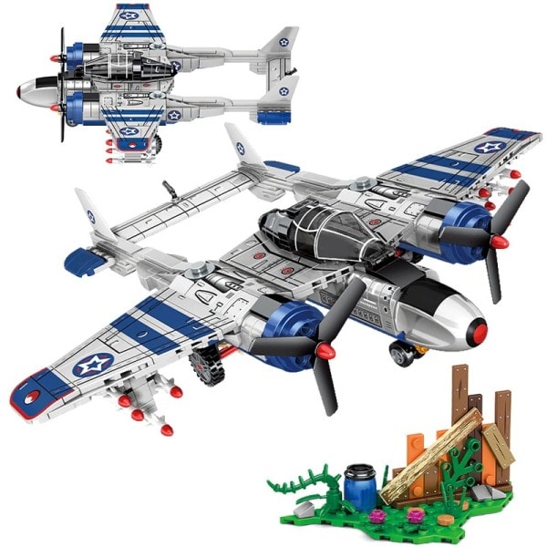 Teknisk MOC Fighter Fly Bygningsblokker Ekspert P38 Transport Fly Modell Klosser Montering Leker