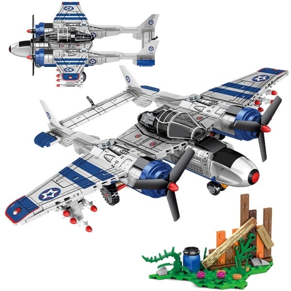 Teknisk MOC Fighter Plane Building Blocks Expert P38 Transport Plane Modell Bricks Montage Leksaker