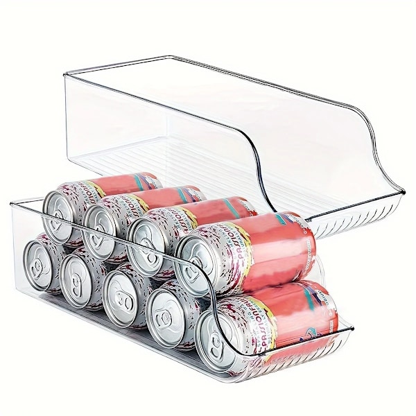 1 Pack Drick Dispenser Organizer för Kylskåp, Klar Plast Lång Skinny Soda Pop Burkar hållare