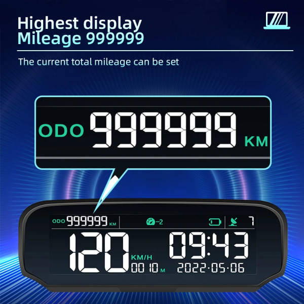 Solar HUD GPS Bil HeadUp Display Trådlös Hastighetsmätare Display Hastighet Satellit Tid Datum Auto Justera Skärm Ljusstyrka Bil Klocka