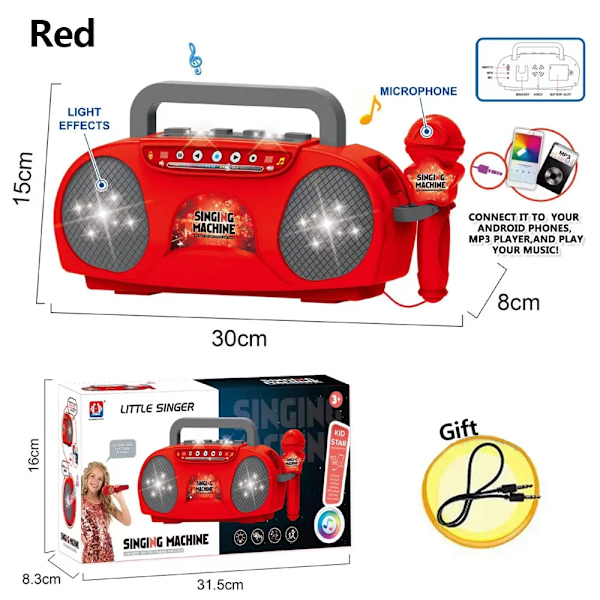 Mikrofon Karaoke Maskin Musik Instrument Leksaker med Ljus Inomhus Utomhus Resor Pedagogisk leksak