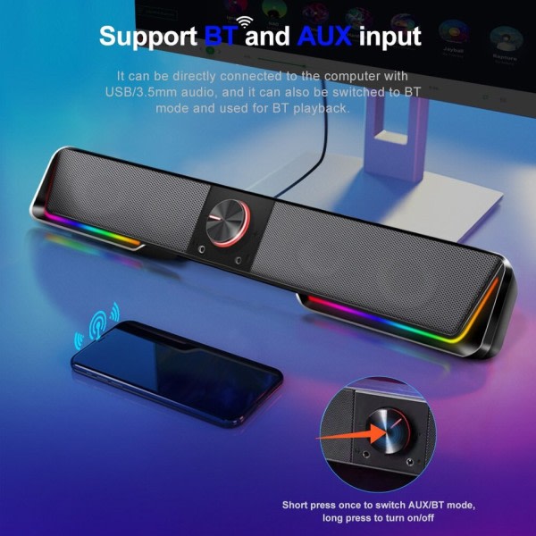 Darknets Support Bluetooth Trådløs Aux Surround RGB Høyttalere Kolonne Sound Bar