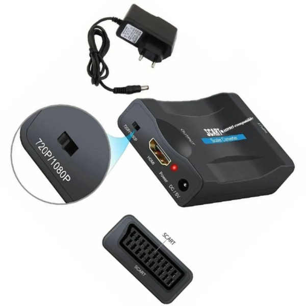 SCART Till HDMI kompatibel Video Ljud Konverterare AV Signal Adapter Mottagare För HDTV Sky Box