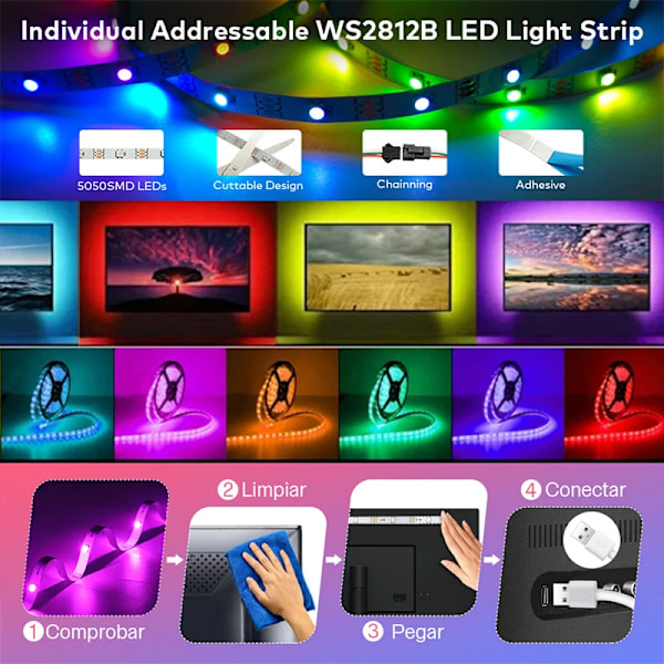 10M USB 2835 LED Strip Lys RGB Fjernkontroll Kontroll Lys Fleksibel Lampe Tape Bånd