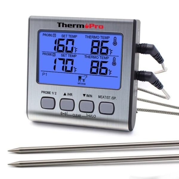 Digital Bakgrunnsbelysning LCD Display Dobbel Sond BBQ Ovn Kjøtt Grill Matlaging Kjøkken Termometer