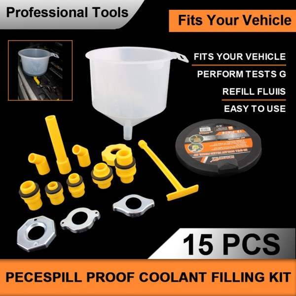Spill Proof Kylvätska Fylling Kit 15st/Set Fit Universal Fordon Plast Fylling Tratt Rut Häll Olje Verktyg