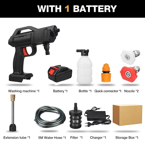 1500W  Trådløs Høytrykk renser vasker spray vann pistol bil vask trykk vann rengjøring maskin for makita 18V batteri