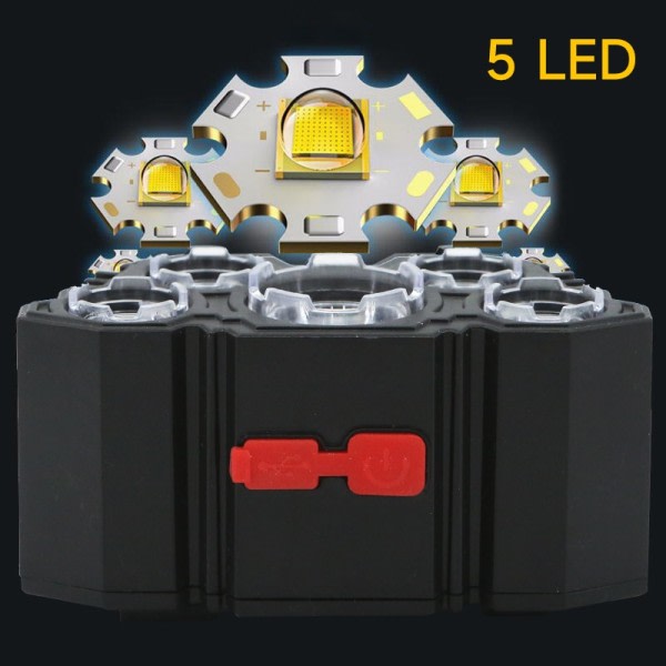 Usb Oppladbart Innebygget Batteri 5 Led Strong Hovedlykt Super Lysst Hodemontert Lommelykt