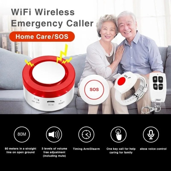 WiFi Panik Knapp för Äldre Senior Nödläge Höst Alert Enheter SOS Life Larm Vårdgivare Pagerare