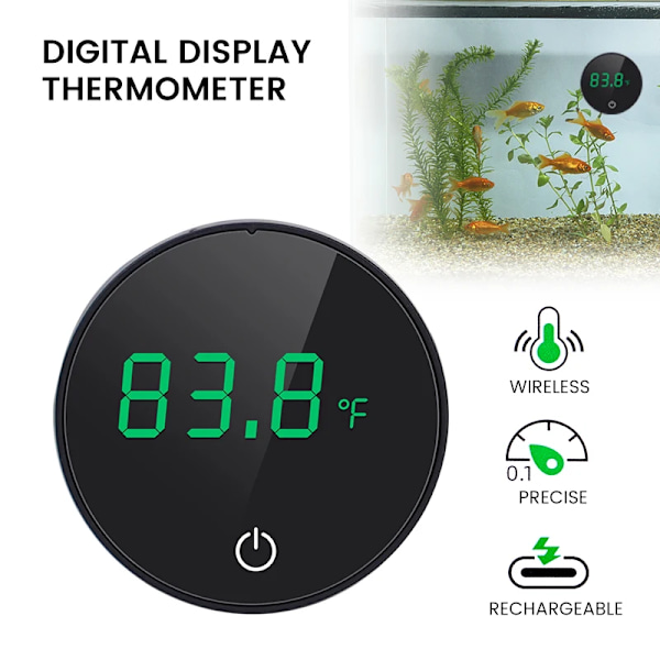 Akvarium Termometer LCD Digital Extern Termometer Laddning Typ-C Fisk Tank Mini Termometer Hög Precision