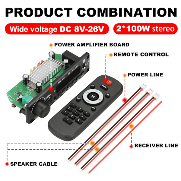 200W  Forstærker Bluetooth DIY MP3 WAV Decoder Board DC 12V 100W  Trådløs Bil USB MP3 afspiller