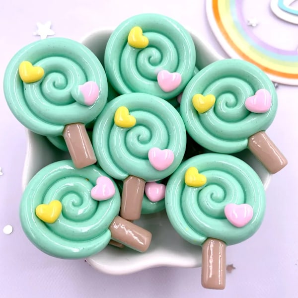 Malet Farverig Harpiks Stor Kærlighed Lollipop Flatback Cabochon Sten Figuriner 10 stykker