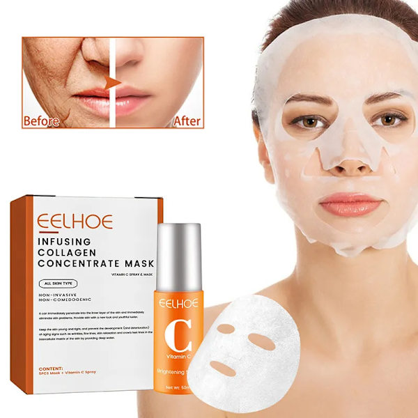 Kollagen Anti Aging Ansiktsmask VC Whitening Serum Spray Set Wrinkle Ta bort Essence