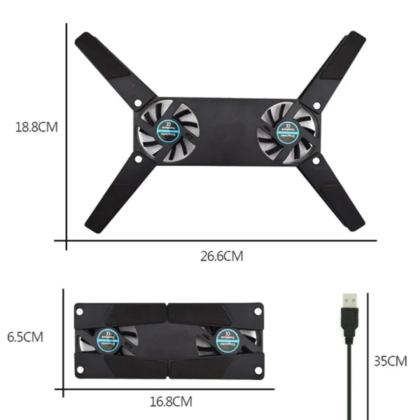 Høj kvalitet Foldning Foldbar Roterbar Køler Køling Pad Support Dobbelt 2 USB Blæser