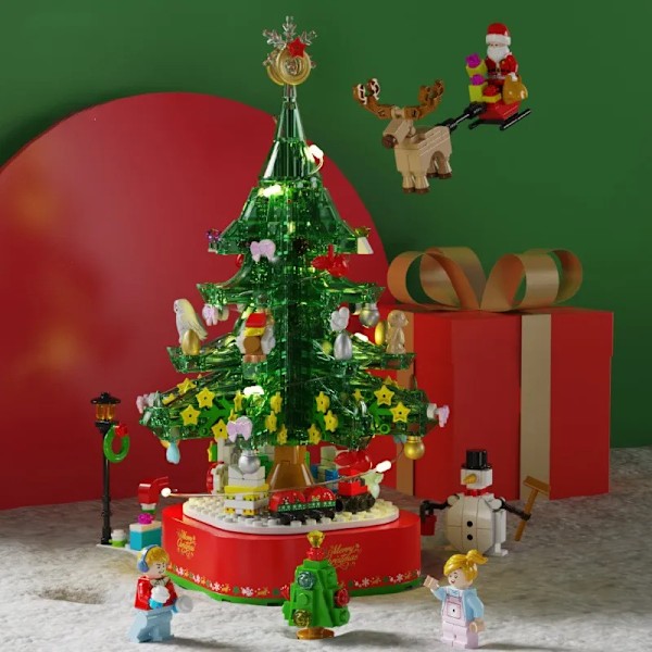 Bygning Klodser Klodser Gør-det-selv Jule Træ Musik Kasse Potte Buket Hjem Dekoration Desktop Ornament