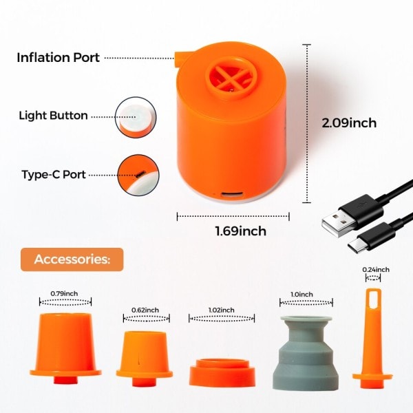2.0 Mini Luft Pumpe For madrass Matte Camping Utendørs Bærbar Elektrisk Inflator Svømmering Vakuum Pumpe med 5 dyser