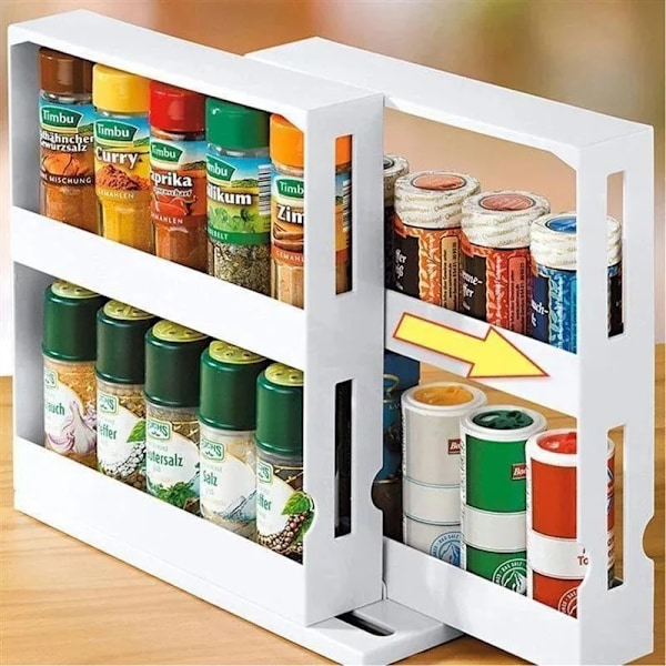 Multi-Function 2 Tier Rotate Spice Storage Rack Seasoning Swivel Storge Organizer Hylle