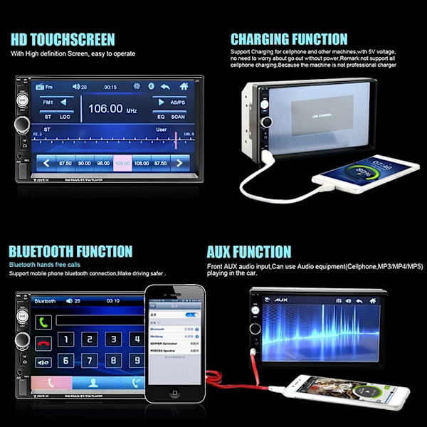 2 din auto radio 7" HD autoradio multimedia soitin