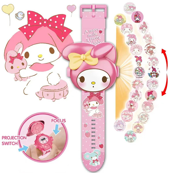 Hello Kitty Toys Set 3D Projection Digital Watch Cinnamoroll Kuromi Melody Anime Action Figures Modell Toy