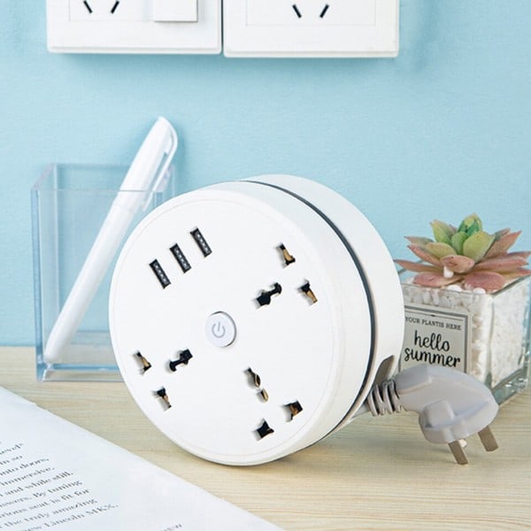 Rund Universal Power Strip Bärbar Förlängning sladd Socket Plug USB Telefon Laddare