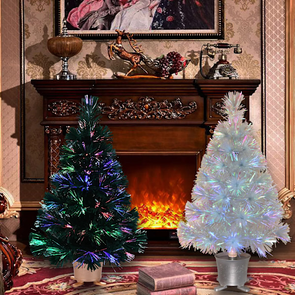 Mini  Fiber Optik Bordskiva Konstgjord Jul Träd med LED ljus Silver Base Xmas Bord Skiva Träd