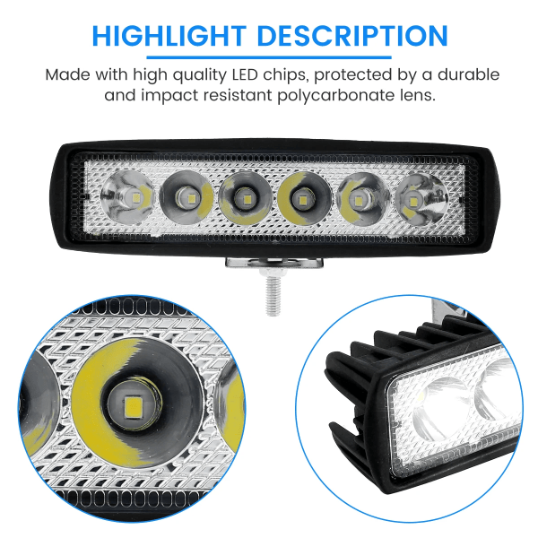 Høj kvalitet 2 stykker Bil LED Lys Bar 18W 6000K 12V Super Bright Bil LED Work Light IP67 Vandproof Flood Spot Light White Off Road  Hoved   lys