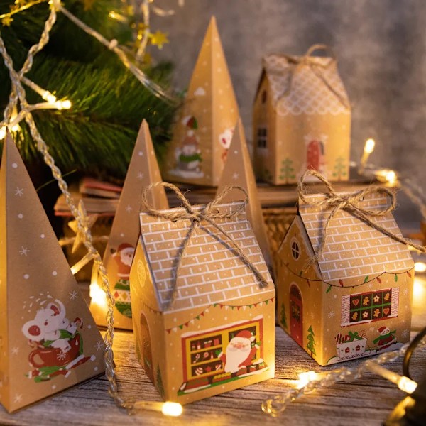 Jul present lådor advent kalender pepparkakor hus papper box jul nyår kalas förpackningar tillbehör