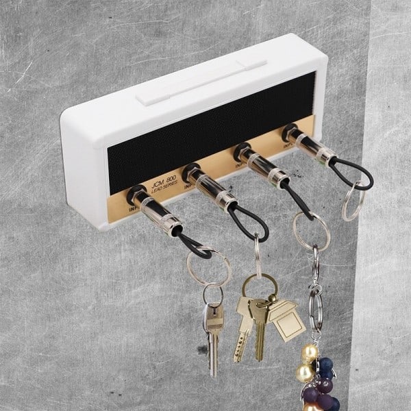 Guitar Nøglering Holder Nøgle Opbevaring Krog Væg Arrangør Dæk Rack Sort Sliver Nøgle Rack