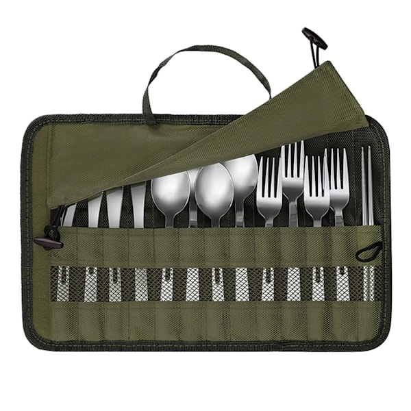 Utendørs Camping Bestikk Oppbevaring Veske Bærbar Roll Up Pouch Veske Bestikk Oppbevaring Vann Resistent Etuiet