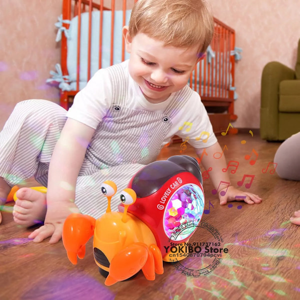 Crawling Krabba Bebis leksaker med musik LED Light Up Interactive Musical Toys