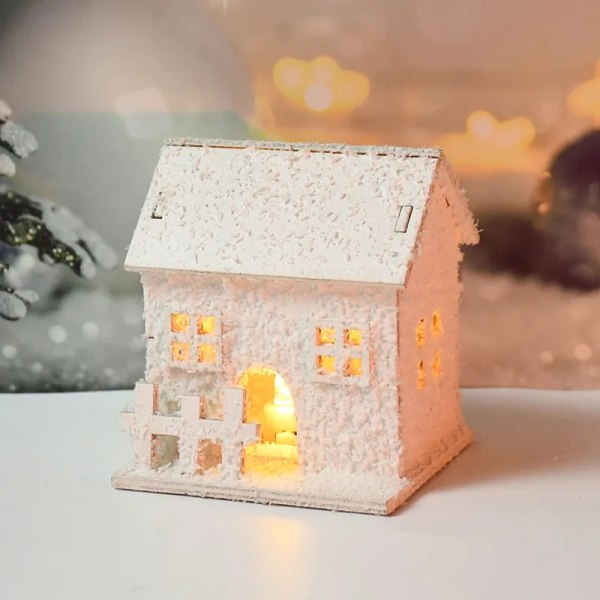 Jul LED lys Tre hus med snøfnugg lysende hytte jule pynt 29a9 | Fyndiq