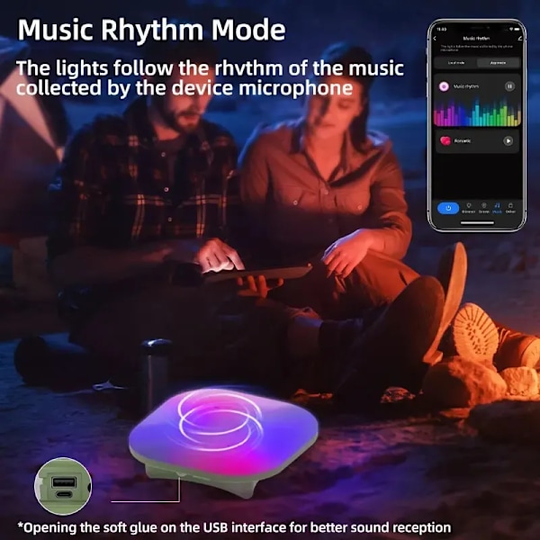 Camping Lantern Oppladbar LED Smart Lys Bluetooth Kontroll av Tuya APP Musikk Sync RGB LED Telt Belysning 13500mAh Utendørs 80W