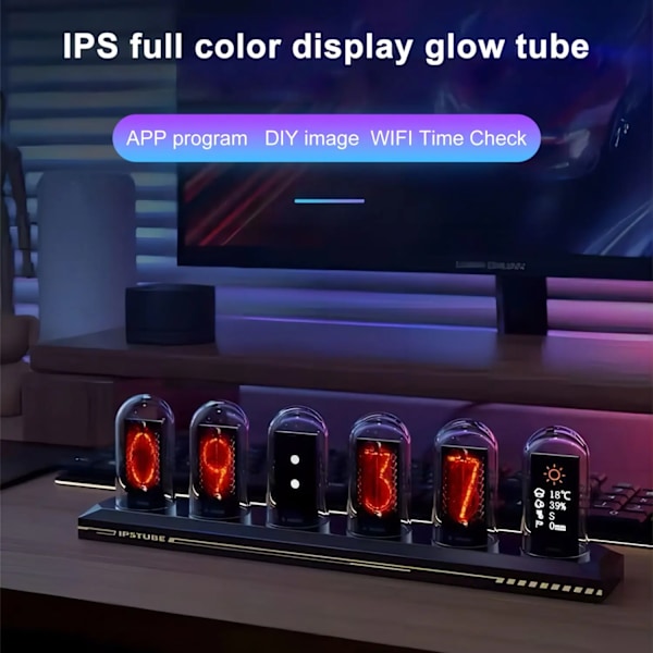 RGB Nixie Tube Klocka LED Glöder IPS Färg Skärm