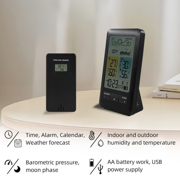 Digital Klokke Vær Stasjon Termometer Hygrometer