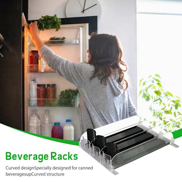 3 gitter drikke Push Rack Drikke Arrangør Dispenser Fjær Push Justerbar Bredde Oppbevaring Hylle E-formet Glide for Kjøkken Kjøleskap