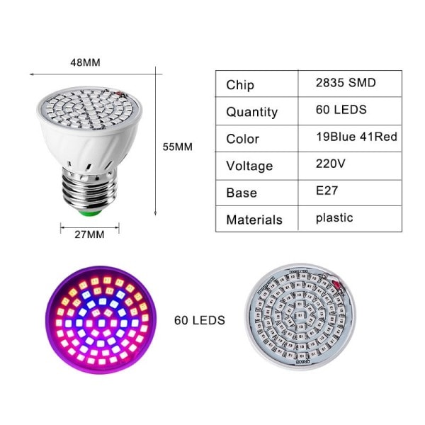 LED Plante Lampe Kop E27 Plante Indendørs Fyld Lys