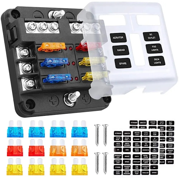Bil Båd Sikring Boks Holder Med 6 Kling Sikring Holder Blok Advarsel Indikator 12V 36V Strøm Distribution Panel Tavle