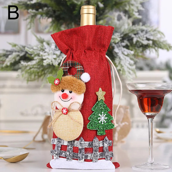 Jul vin flaska överdrag påse snögubbe tomten champagne flaskfodral