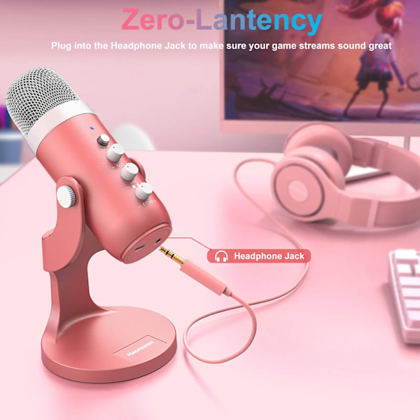 USB Kondensator Mikrofon Rosa Studio Inspelning Mik för PC Mac Dator Telefon Spel Streaming Podcasting