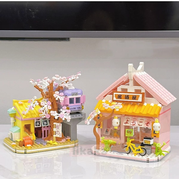 Kreativ Blomster Hus Bygning Klosser Leker Jernbane Kirsebær Blomster Modell Klosser Mini Klosser Leker