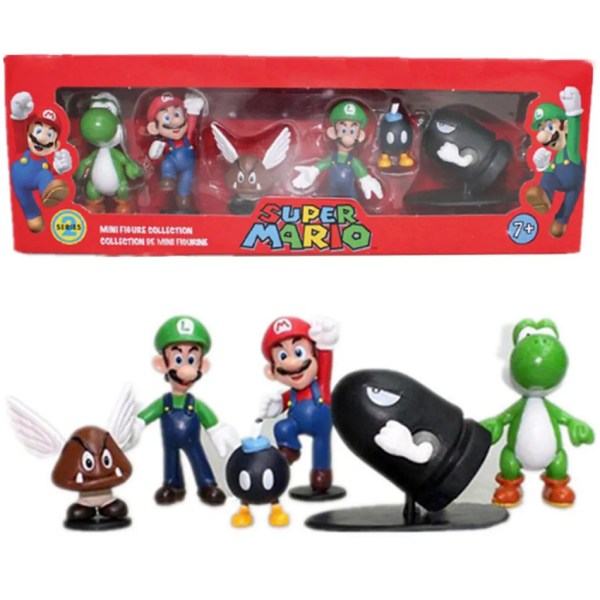 Super Mario Bros PVC Action Figur Legetøj Dukker Model Sæt Luigi Yoshi Æsel Kong svamp