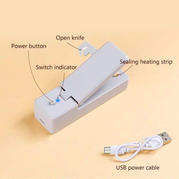 2 IN 1 USB ladattava mini laukku tiiviste lämpö tiivisteet leikkurilla veitsellä ladattava kannettava tiiviste