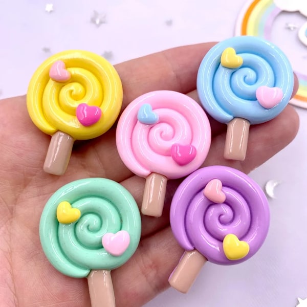 Malet Farverig Harpiks Stor Kærlighed Lollipop Flatback Cabochon Sten Figuriner 10 stykker