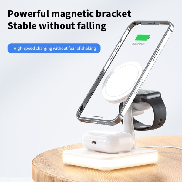 3 i 1 Magnetisk Trådløs Oplader til Macsafe iPhone 12 13 14 Pro Max Mini Apple Watch Airpods  Hurtig Opladning Dock Station