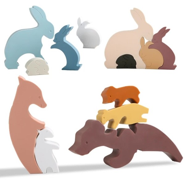 Kanin silikon blokker baby montessori pedagogiske leker for barn kreative dyr stikksag stabling leker